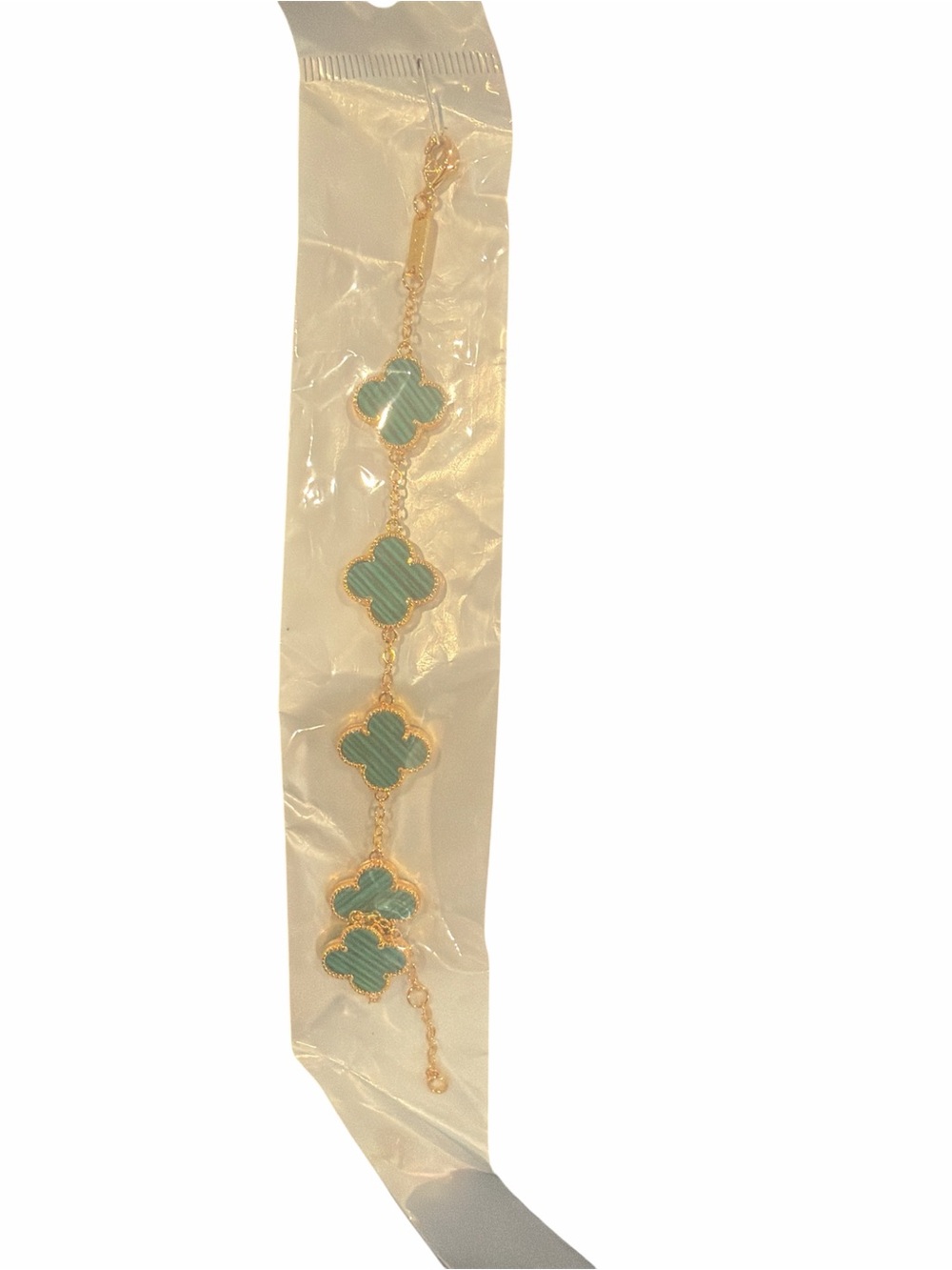Gold-Plated Clover Link Bracelet with Mint Green Enamel